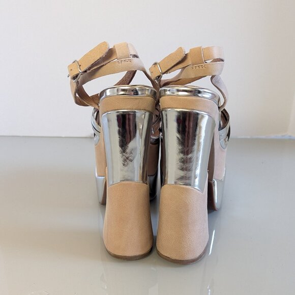 Jeffrey Campbell Y2K Nude Chrome Ambrose Platform Heels Shiny Ankle Strap NEW - Picture 2 of 12